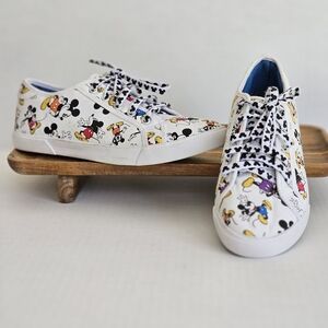 Disney Mickey Mouse Sneakers Size 9 Lace Up White Character Print Canvas Casual